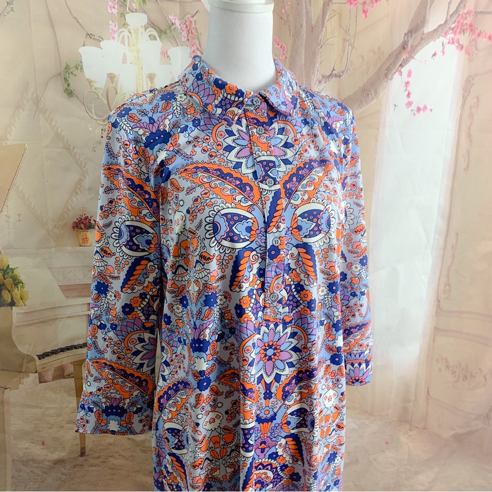 Talbots Collared Geometric Button Shirt Dress - Picture 6 of 11